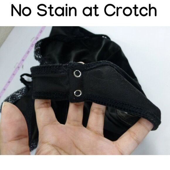 Forever 21 Black Velour Bodysuit with Deep V-Neck Lace, Cross Back Straps - Picture 6 of 11